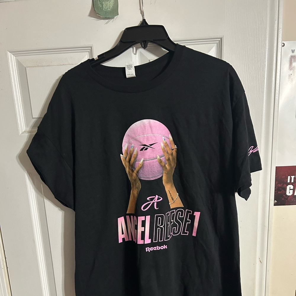 Reebok Black Tee with Pink Basketball Graphic